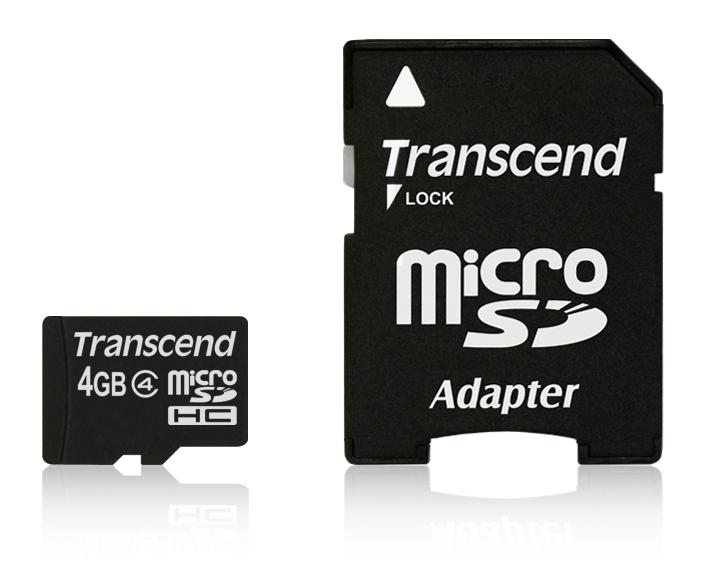 Transcend Micro SDHC 4GB Class4 19/5 MB/s atminties kortelė + adapteris