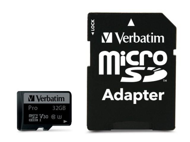 Verbatim Atminties kortelė Micro SD 32GB + adapter Pro U3 juodos spalvos 47041