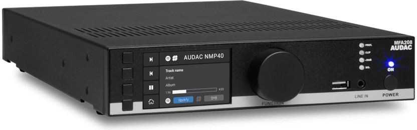 Audac AUDAC MFA208 „Viskas viename“ garso sprendimas – 2 x 40 W @ 4 Ohm – 80 W @ 70/100 V