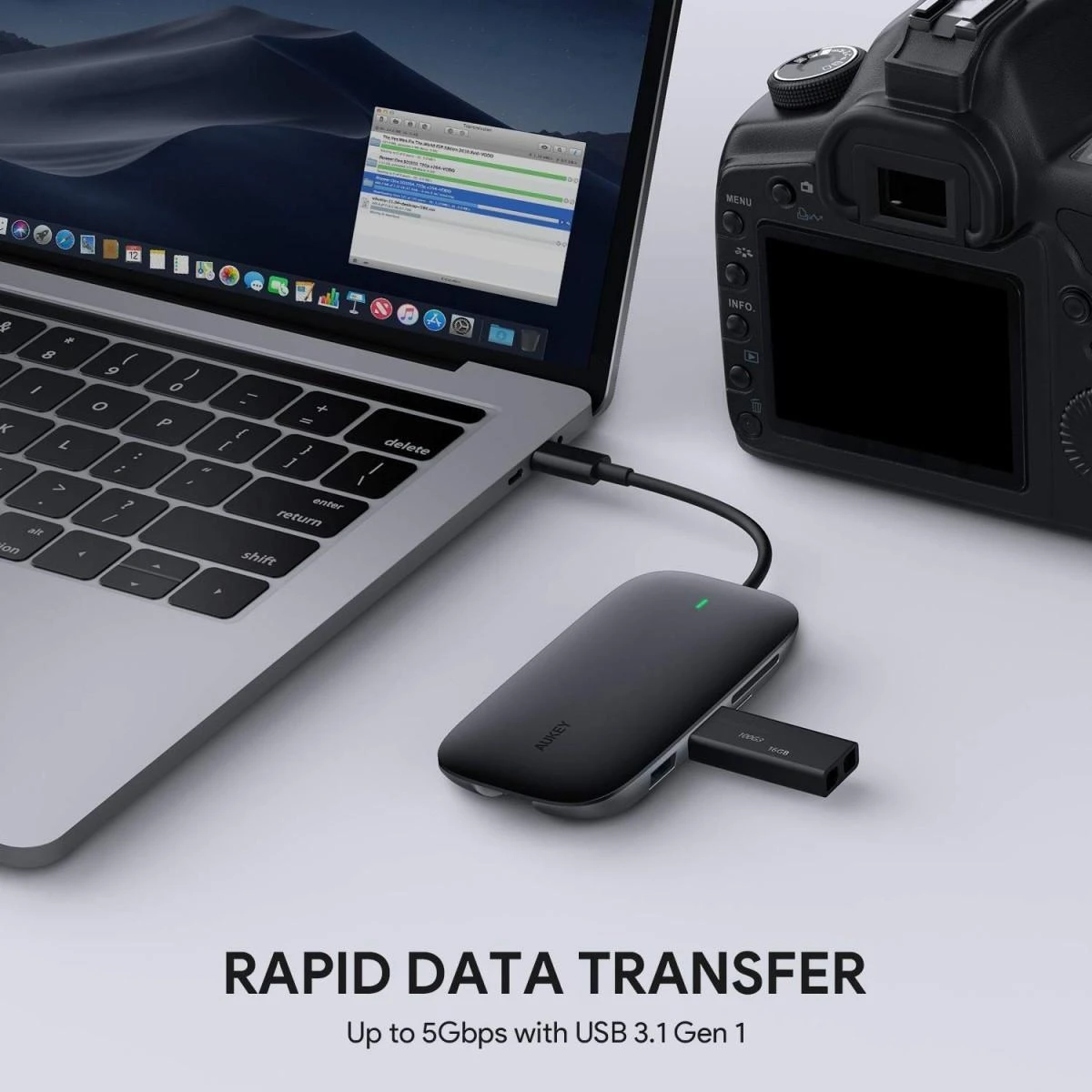 Aukey 8 Port USB 3.0 Type-C Hub CB-C71 Juodas
