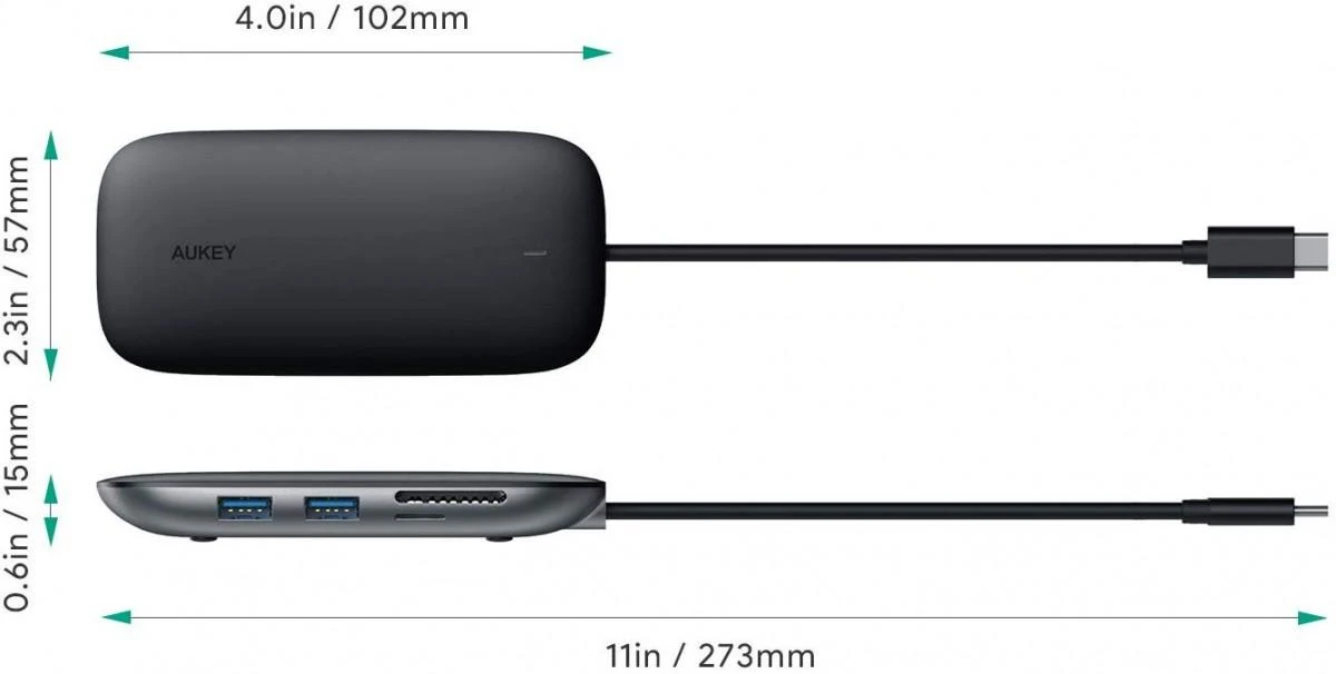 Aukey 8 Port USB 3.0 Type-C Hub CB-C71 Juodas