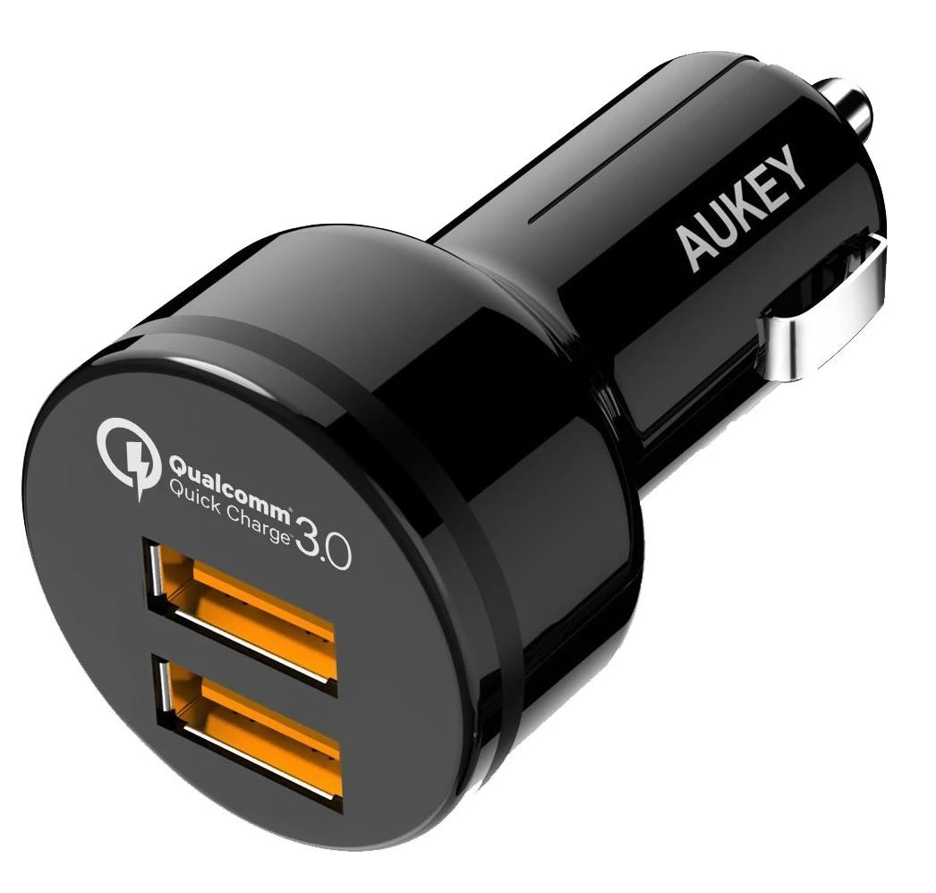 Aukey automobilinis įkroviklis 1.2 prievado (USB A tipo) su greito įkrovimo funkcija 3.0 CC-T8 Juodas