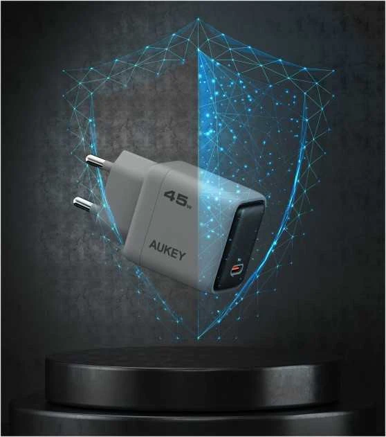 Sieninis įkroviklis 45W USB-C, PD GaN By Aukey Dark Pilkas