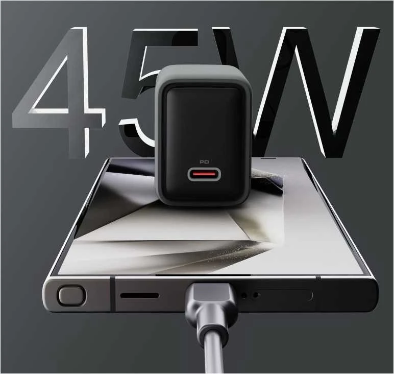 Sieninis įkroviklis 45W USB-C, PD GaN By Aukey Dark Pilkas