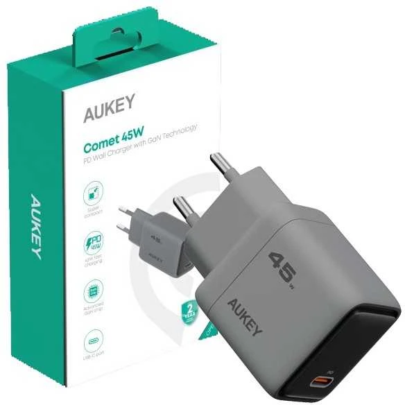Sieninis įkroviklis 45W USB-C, PD GaN By Aukey Dark Pilkas