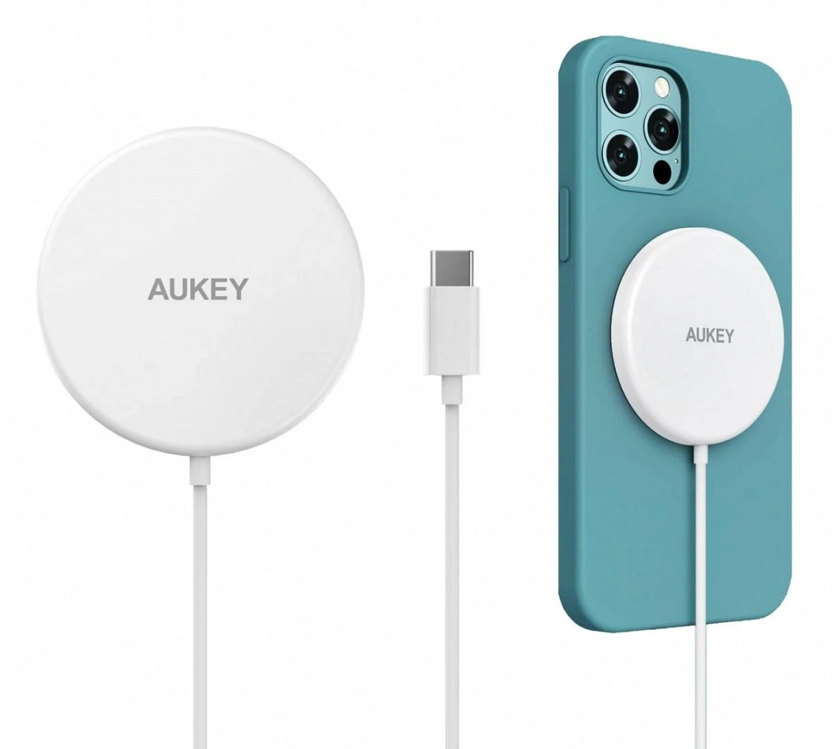 Aukey Belaidis Įkroviklis - Aueky Aircore Magnetic LC-A1 QI USB-C 15W Baltas