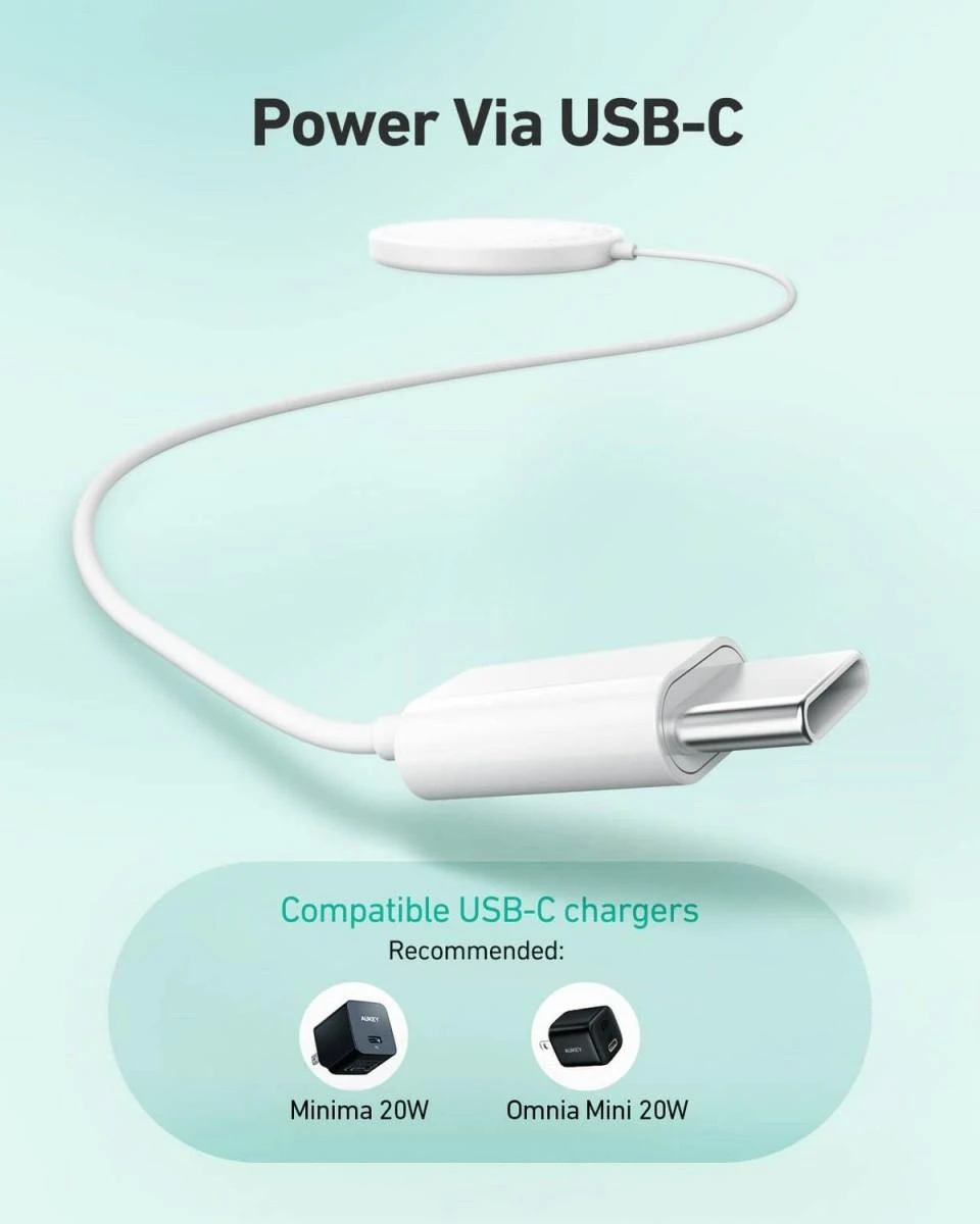 Aukey Belaidis Įkroviklis - Aueky Aircore Magnetic LC-A1 QI USB-C 15W Baltas