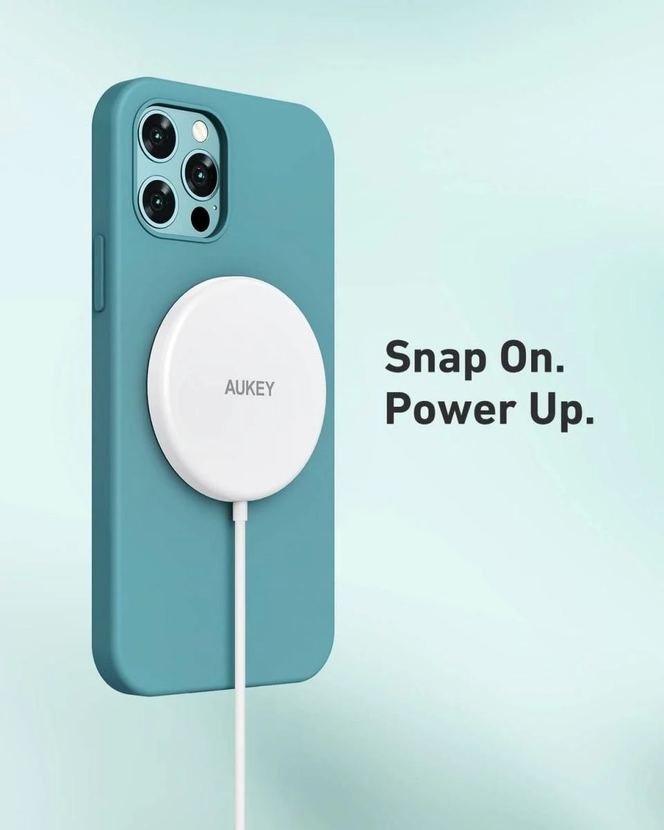 Aukey Belaidis Įkroviklis - Aueky Aircore Magnetic LC-A1 QI USB-C 15W Baltas