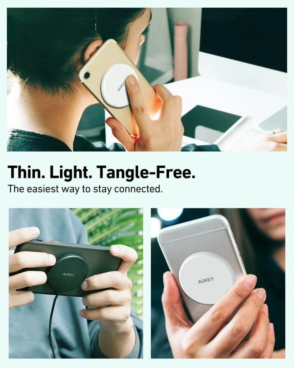 Aukey Belaidis Įkroviklis - Aueky Aircore Magnetic LC-A1 QI USB-C 15W Baltas