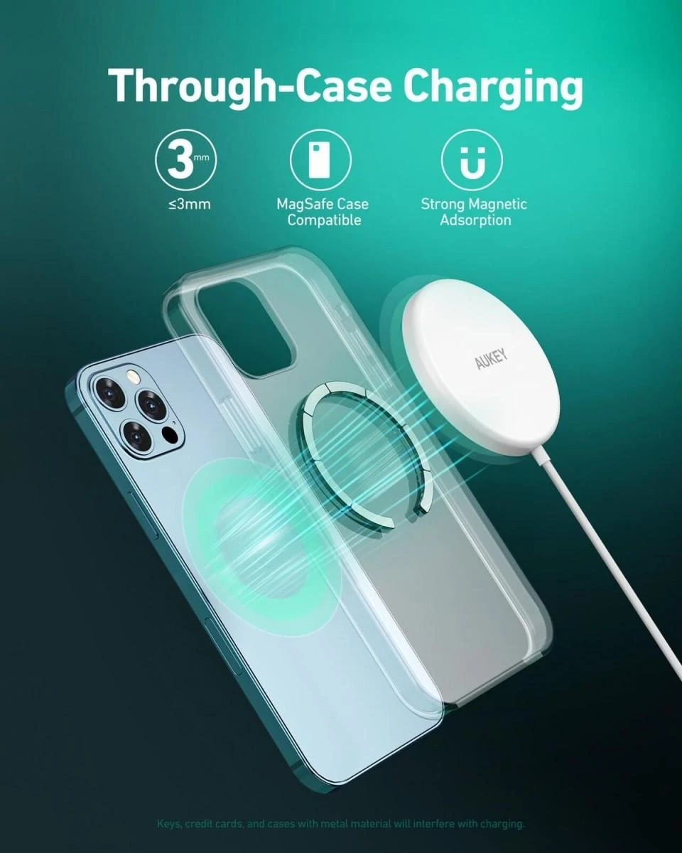 Aukey Belaidis Įkroviklis - Aueky Aircore Magnetic LC-A1 QI USB-C 15W Baltas