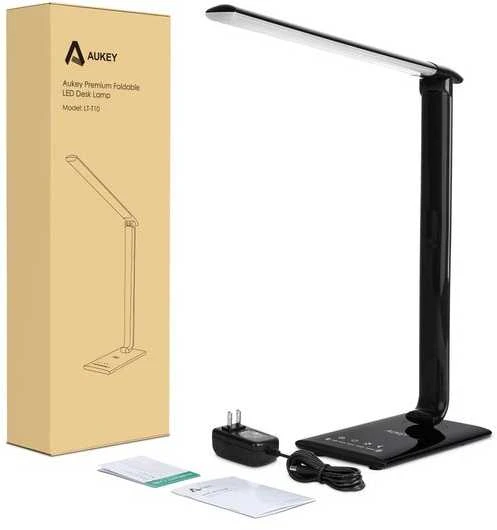 Aukey LT-T10 juoda LED stalinė lempa su prisilietimu | 12W | 3000-6500K | 7 pritemdymo lygiai | 5 apšvietimo režimai