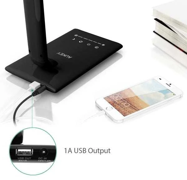Aukey LT-T10 juoda LED stalinė lempa su prisilietimu | 12W | 3000-6500K | 7 pritemdymo lygiai | 5 apšvietimo režimai