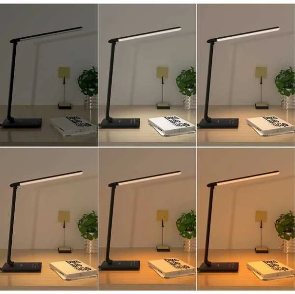 Aukey LT-T10 juoda LED stalinė lempa su prisilietimu | 12W | 3000-6500K | 7 pritemdymo lygiai | 5 apšvietimo režimai
