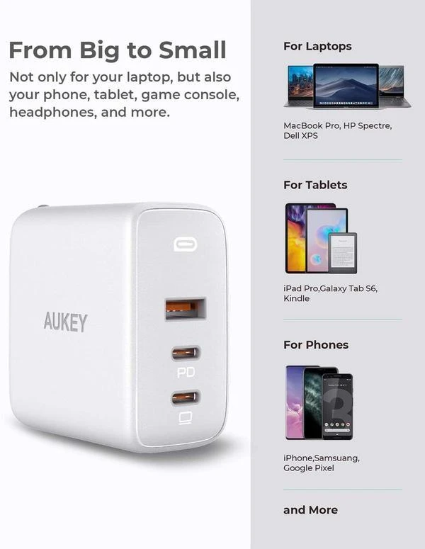 Aukey Omnia Mix 3 įkroviklio suderinamumo schema
