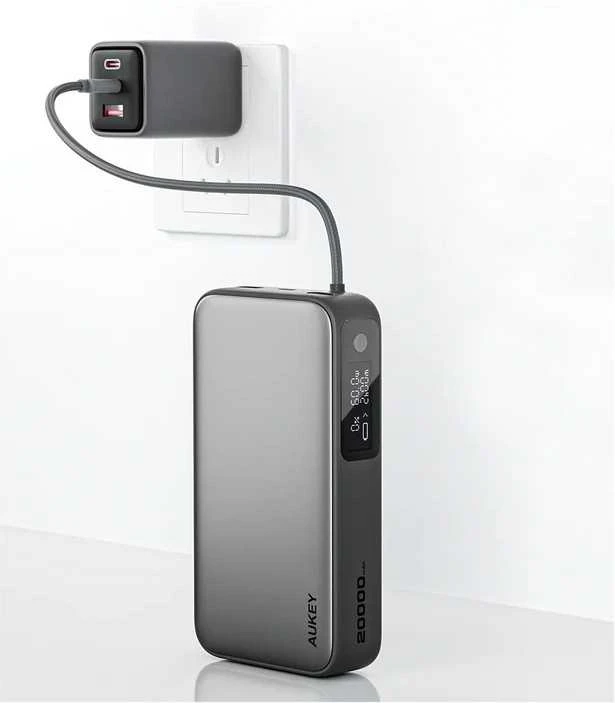 Aukey Pb-y48 nešiojamas įkroviklis 20000 mAh 130 W 4xUSB LED PPS kabelis USB-C