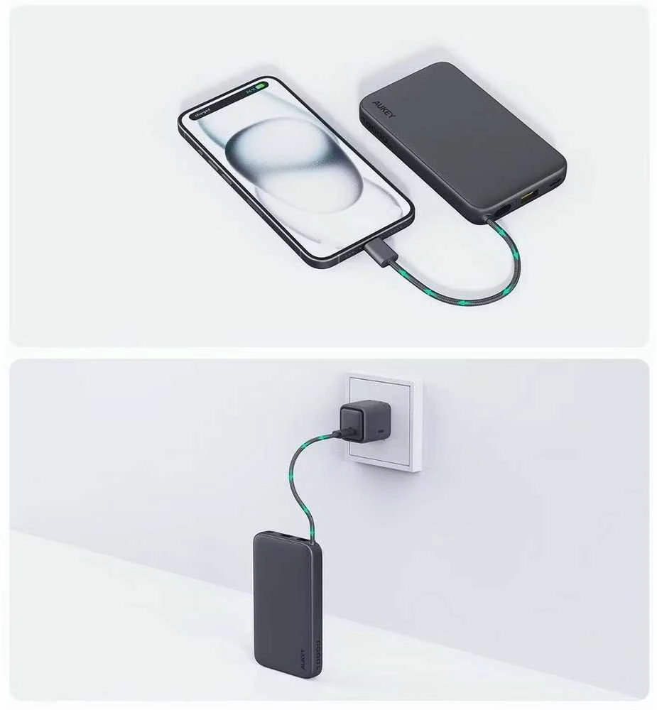 Aukey Pb-y53p išorinė baterija 10000 mAh 22,5 W 4xUSB kabelis USB-C