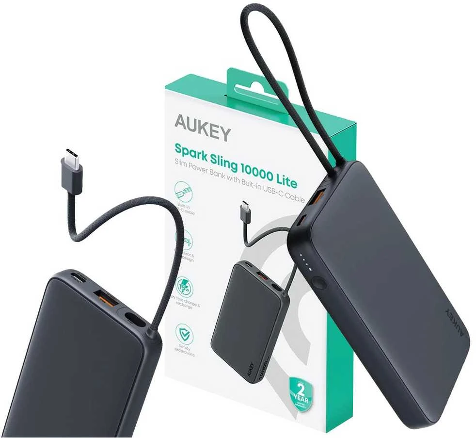 Aukey Pb-y53p išorinė baterija 10000 mAh 22,5 W 4xUSB kabelis USB-C