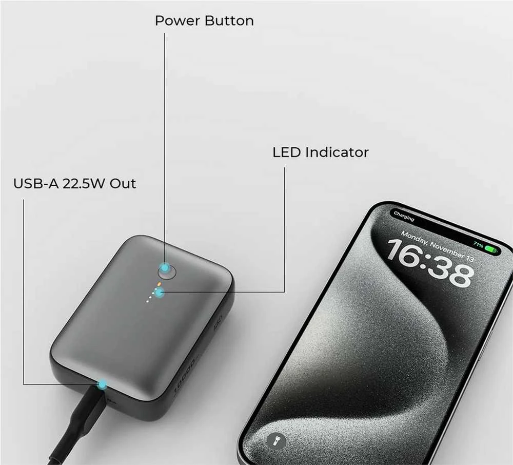 Išorinė baterija Aukey „Spark Mini“ 10000mAh 20W USB-C/USB-A, pilka