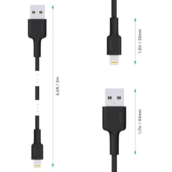 Maitinimo laidas Aukey CB-AL05, Lightning/USB-A, 2 m