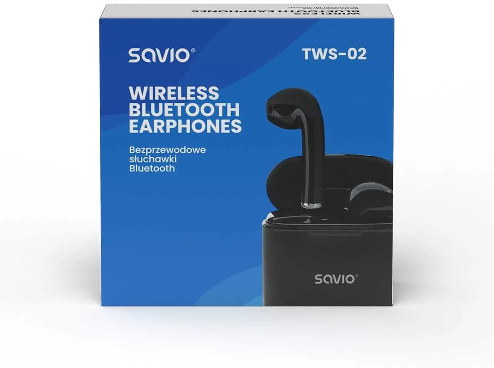 Belaidės ausinės Savio TWS-02, Bluetooth, su mikrofonu, juodos