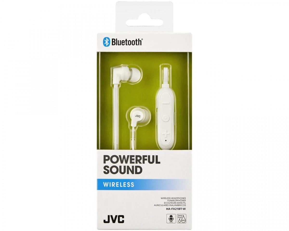 JVC HA-FX21BT-WE belaidės ausinės pakuotėje