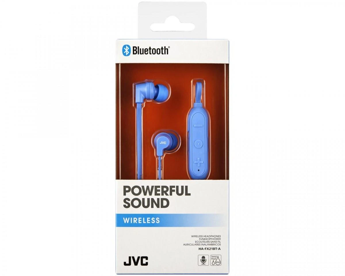Į ausis įkišamos belaidės Ausinės JVC HA-FX21BT-AE iki 5 val, mėlynos