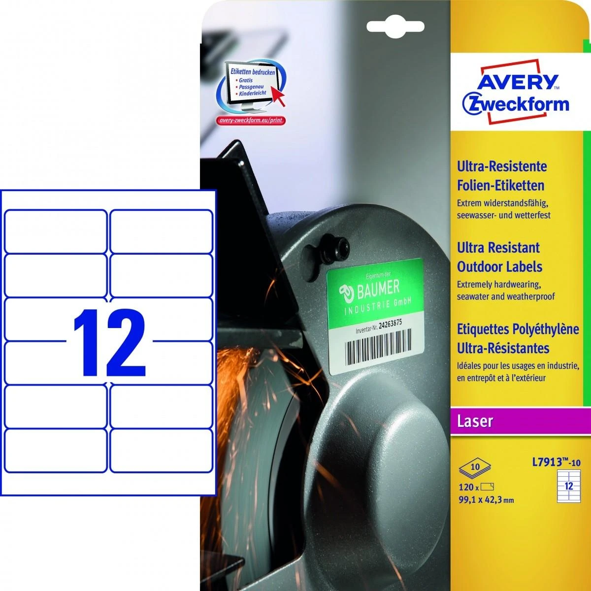Avery Labels Ultra Resistant 99,1 x 42,3 mm, spausdintuvui, 120 vnt