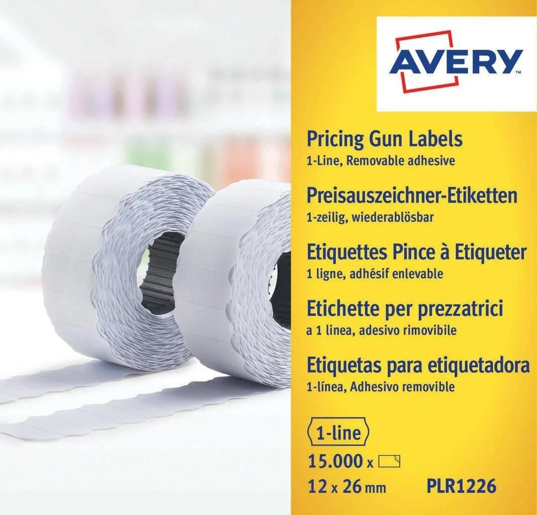Avery Rulonėlyje kainų etiketės vienaeiliui ženklintuvui; nuimamas; 1500 etikečių / ritinys; 10 ritinių/pak.; 12x26mm, balta