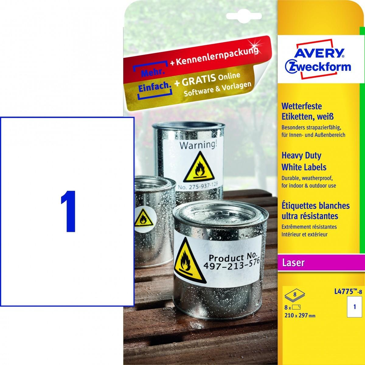 „Avery Zweckform“ ETIKETĖS ZF L4775-8 210X297 MM ATSPIRUS VANDENIUI, 8 LAPAI