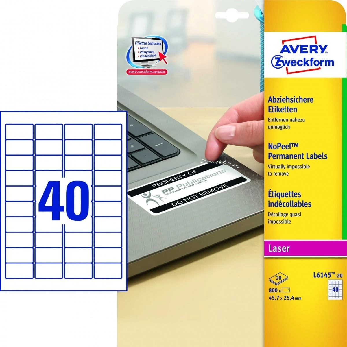Avery Zweckform NoPeel A4 45,7 x 25,4 mm