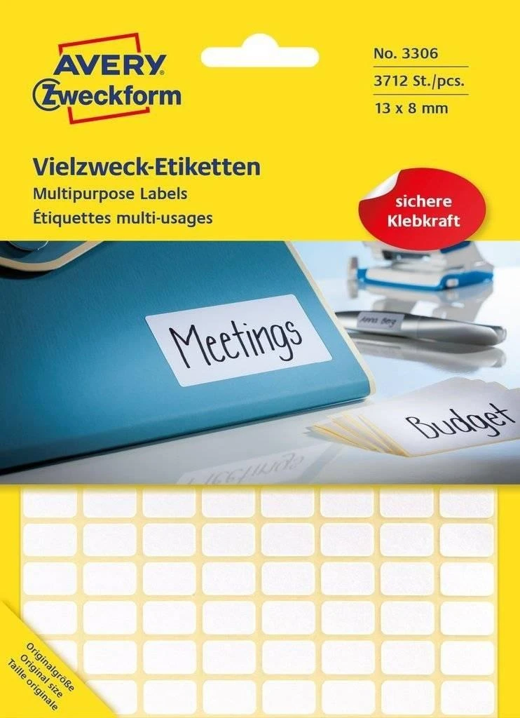 Avery Zweckform Mini lapinės etiketės rašymui ranka, 13 x 8mm, balta, 3712 vnt -3306