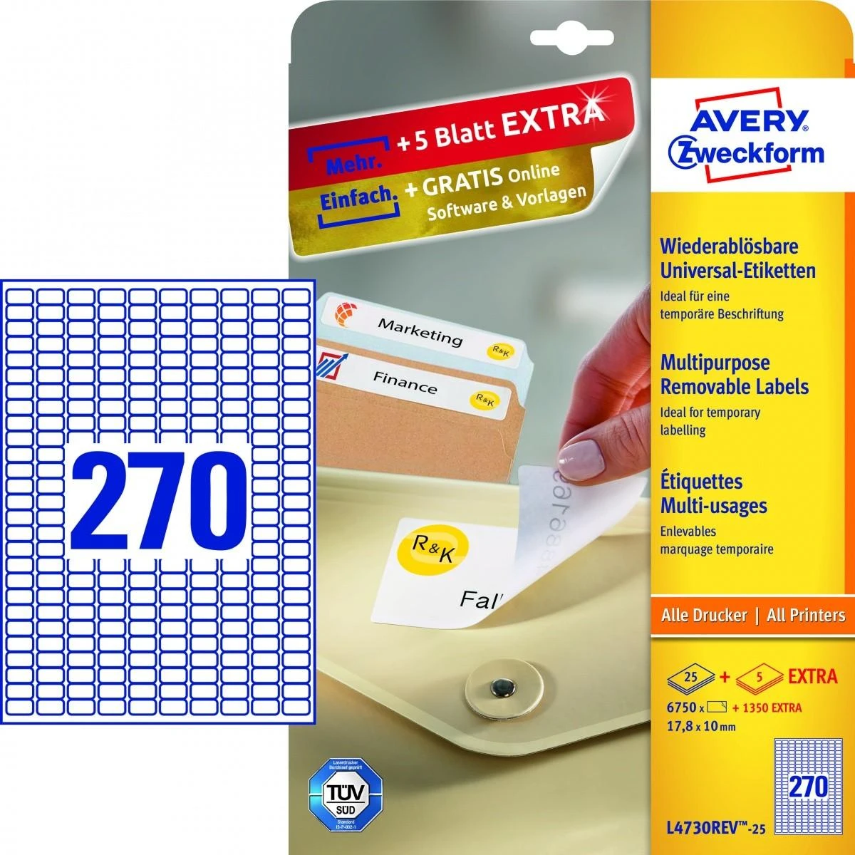 Lipnios etiketės Avery Zweckform, A4, 17.8x10mm, 270 etikečių lape, 25 lapai