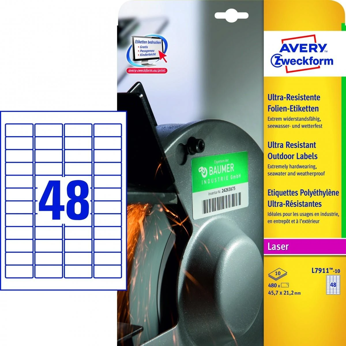 Avery Zweckform itin atsparus A4 45,7x21,2mm balta