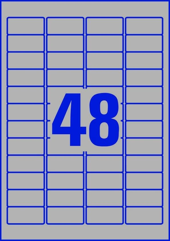 Lipnios etiketės Avery Zweckform, A4, atsparios drėgmei, 45.7×21.2mm, 48 etiketės lape, 20 lapų, sidabrinės spalvos