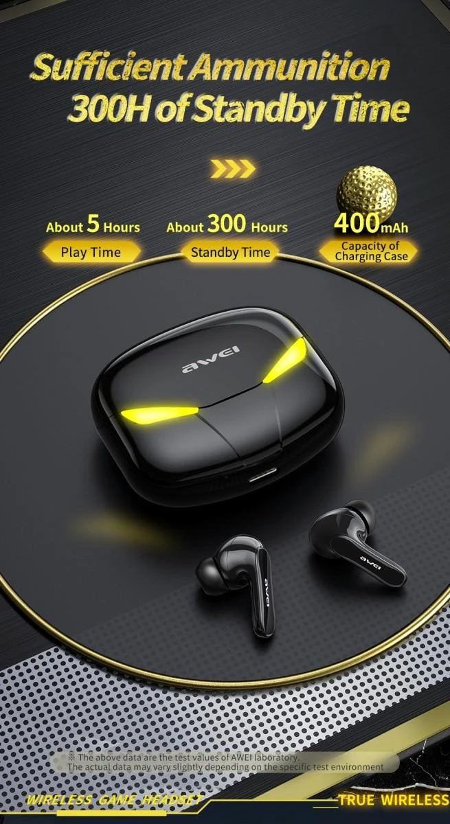 AWEI Bluetooth 5.0 T35 TWS ausinės + docking station žaidimams juodos spalvos
