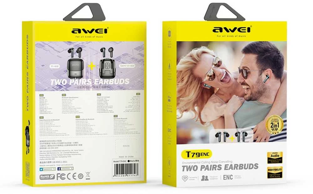 AWEI Bluetooth 5.3 T79 ENCTWS ausinės + docking station juodos spalvos