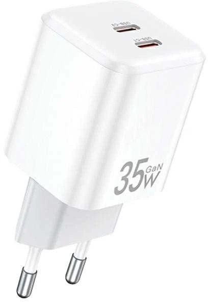 AWEI charger PD65-EU 35W2x USB-C baltos spalvos GaN