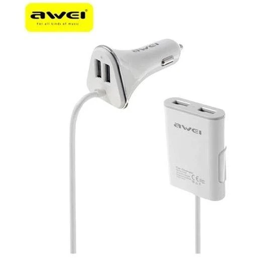 AWEI automobilinis įkroviklis C-400 9.6A 4xUSBHigh Speed baltas