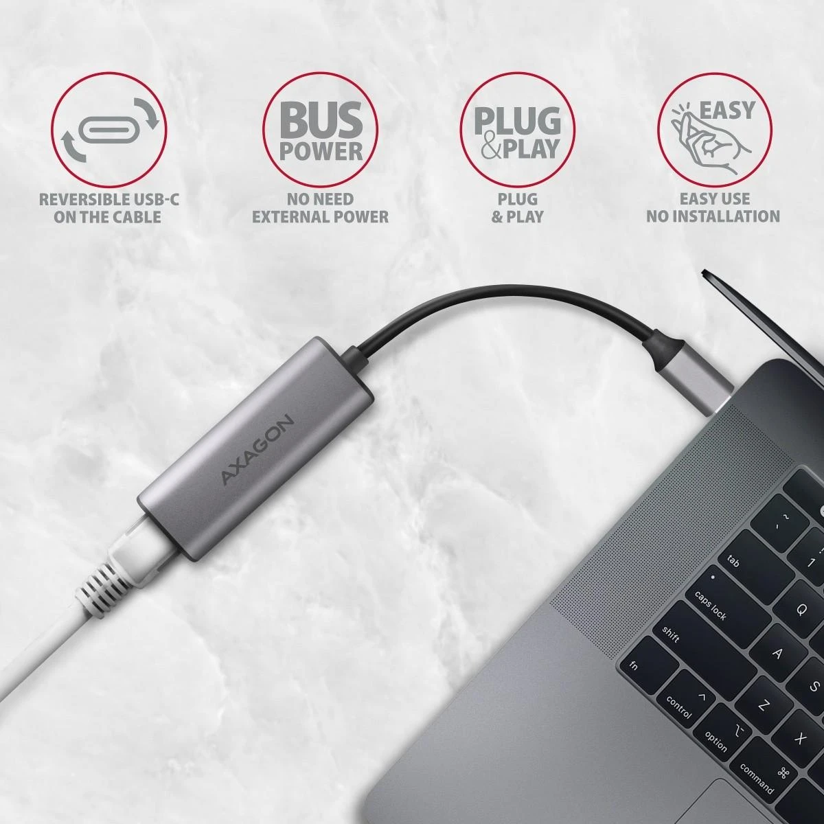 Axagon ADE-25RC SUPERSPEED USB-C 2.5 GIGABIT ETHERNET Kompaktiškas aliuminio USB-C 3.2 Gen 1 2.5 Gigabit Ethernet 10/100/1000/2500 Mbit adapteris su automatiniu diegimu.