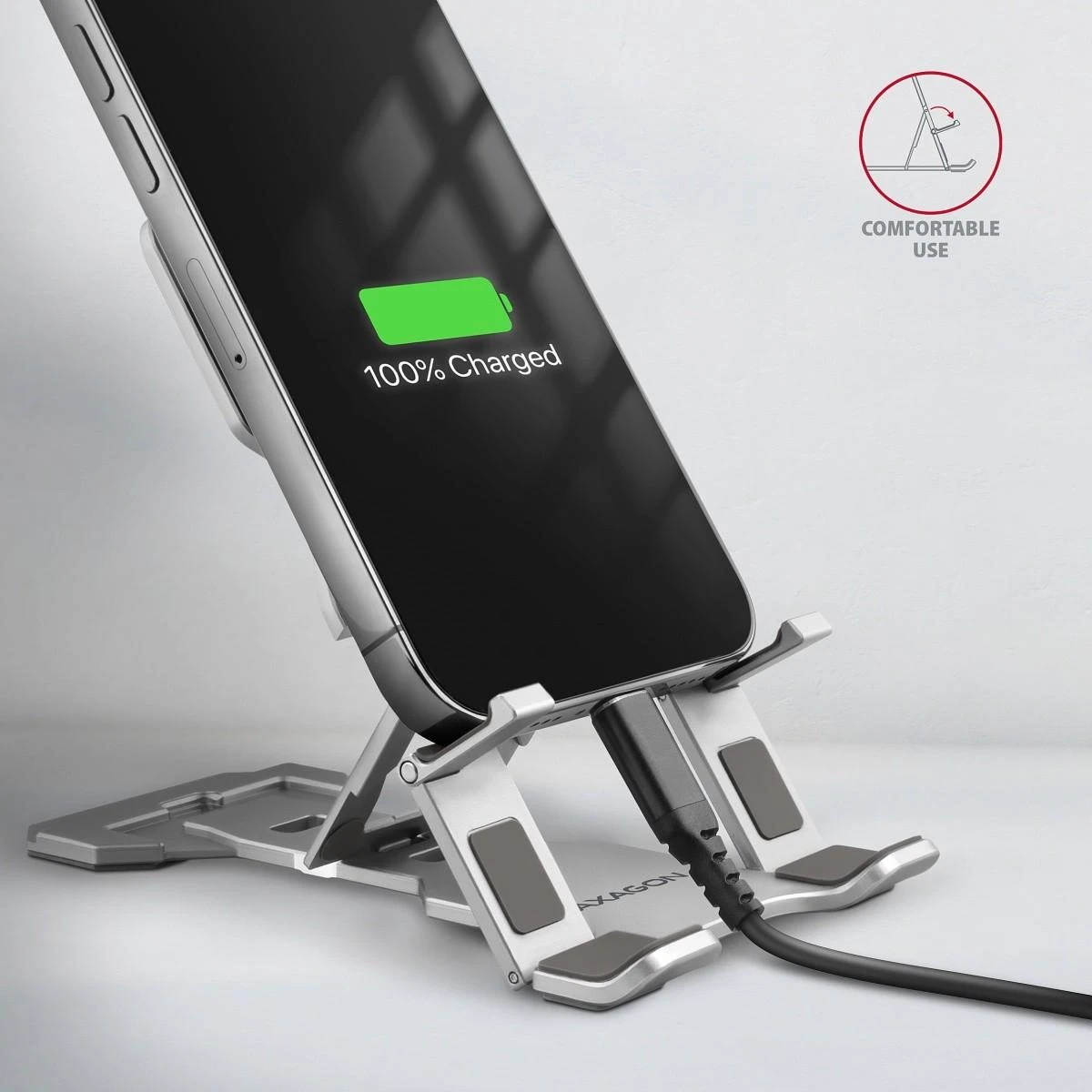 Axagon STND-M TELEFONAS / Planšetė STANDAliuminis stovas 4“ – 10,5“ telefonams ir planšetiniams kompiuteriams. Penkios reguliuojamos padėtys.