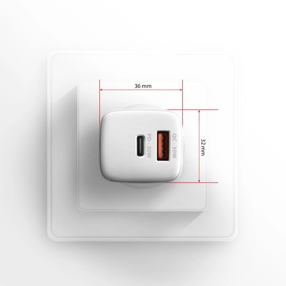 Axagon Sil sieninis įkroviklis 2x prievadas (USB-A + USB-C), PD3.0/QC4+/PPS/AFC/Apple. 30W bendra galia.