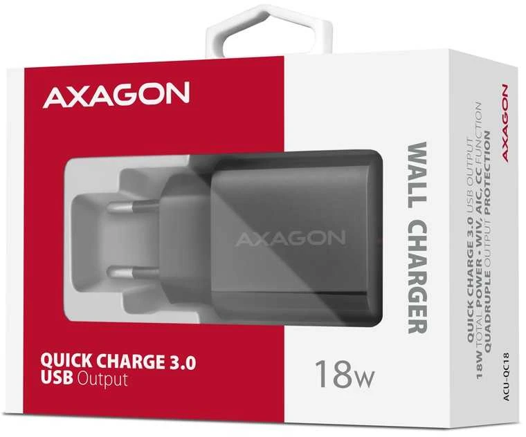 AXAGON ACU-QC18 sieninis įkroviklis 1x QC3.0/AFC/FCP/SMART, 18W, jaudas