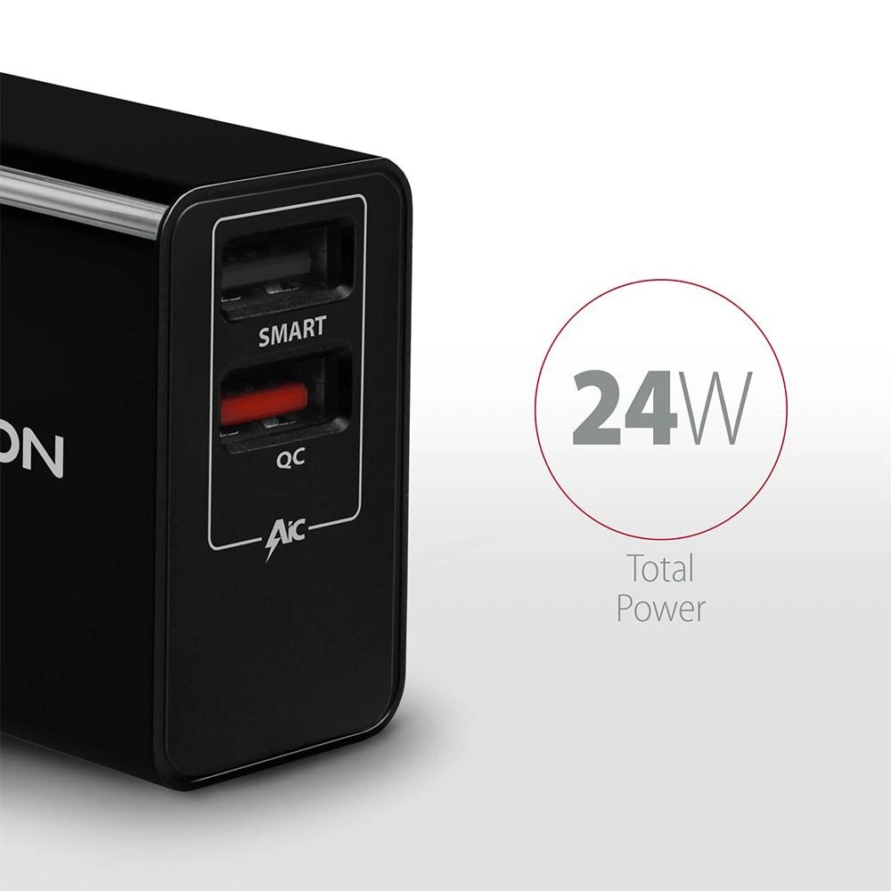 AXAGON Dvigubas sieninis įkroviklis 240V/2x USB prievadas QC3.0/AFC/FCP ir 5V-1.2A, 24W | ACU-QS24