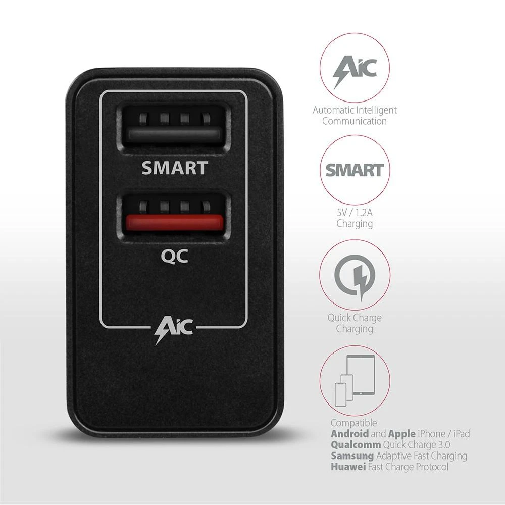 AXAGON Dvigubas sieninis įkroviklis 240V/2x USB prievadas QC3.0/AFC/FCP ir 5V-1.2A, 24W | ACU-QS24
