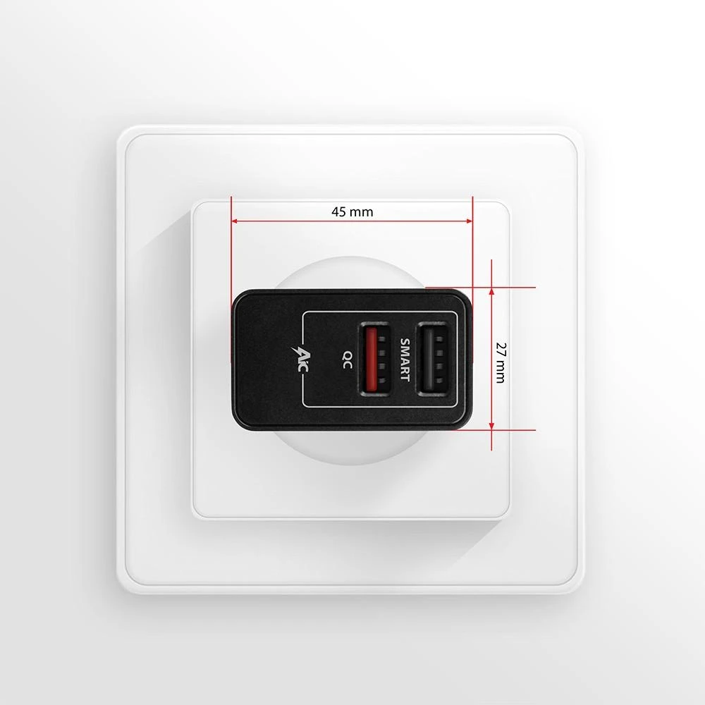 AXAGON Dvigubas sieninis įkroviklis 240V/2x USB prievadas QC3.0/AFC/FCP ir 5V-1.2A, 24W | ACU-QS24