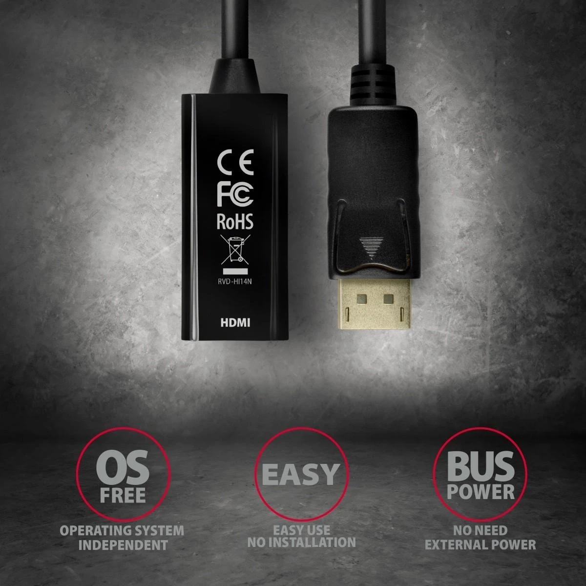 AXAGON | Aktyvus adapteris | DisplayPort prie HDMI | 0,15 m