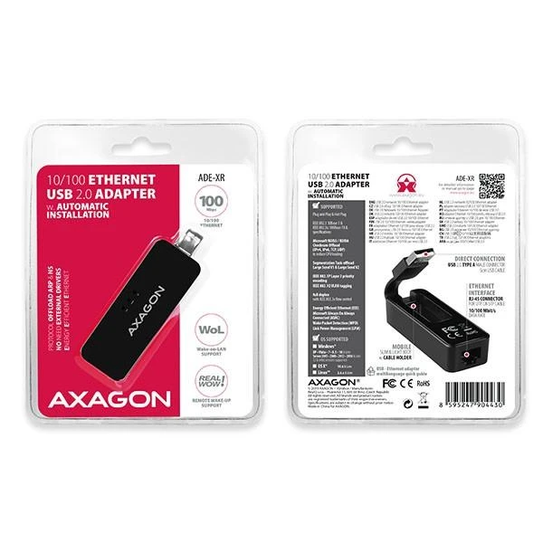 AXAGON ADE-XR Type-A USB2.0 – Fast Ethernet 10/100 adapteriai