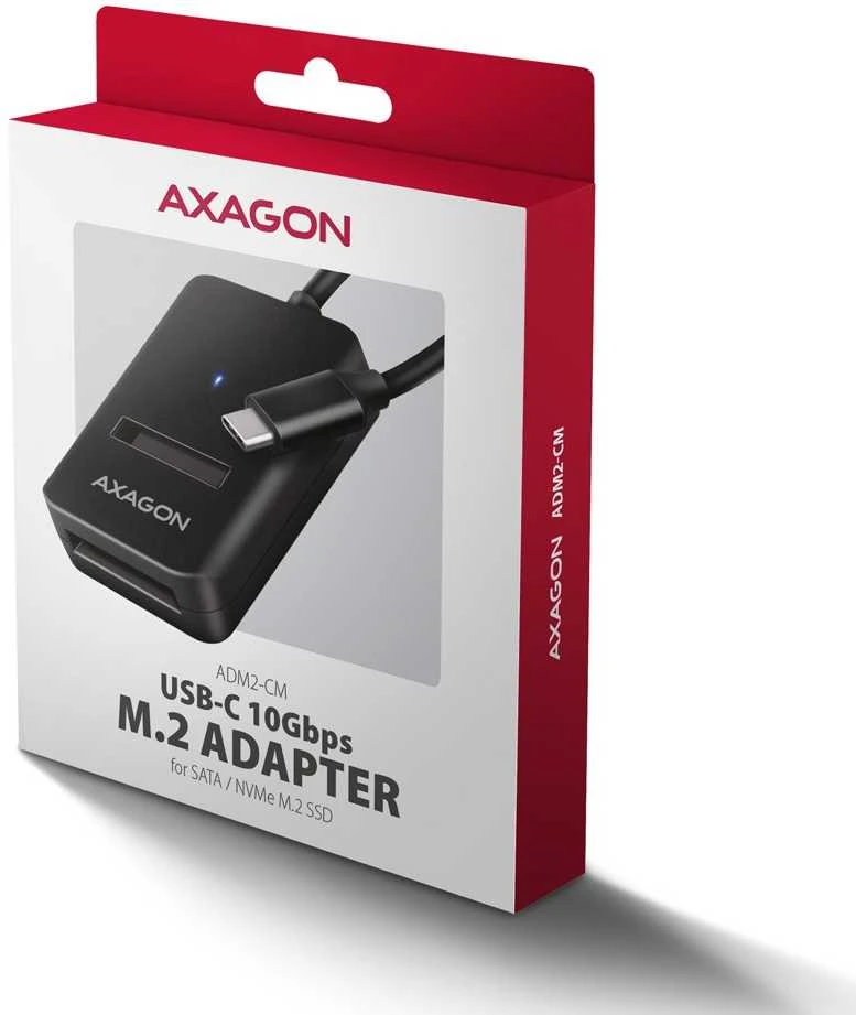 AXAGON USB-C 10Gbps adapteris greitam M.2 NVMe ir SATA SSD prijungimui, USB-C laidas 10 cm | ADM2-CM