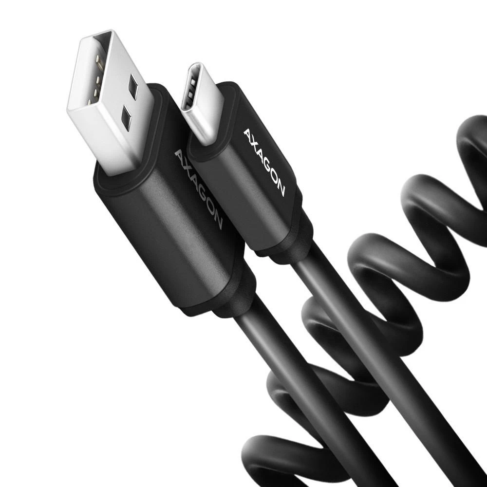 Axagon Data and charging USB 2.0 kabelio ilgis 1.1 m. 3A. Juodas twisted.