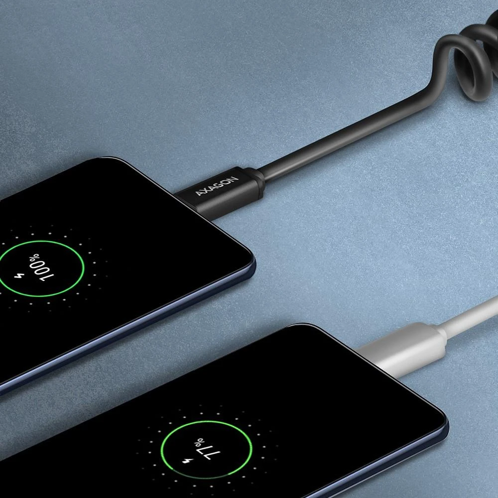 Axagon Data and charging USB 2.0 kabelio ilgis 1.1 m. 3A. Juodas twisted.